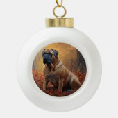 Bullmastiff in herfstbladeren Herfst Inspire Keramische Bal Ornament (Voorkant)