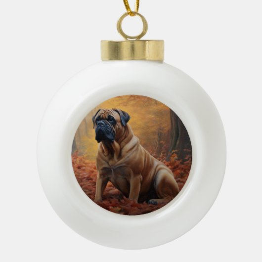 Bullmastiff in herfstbladeren Herfst Inspire Keramische Bal Ornament (Voorkant)