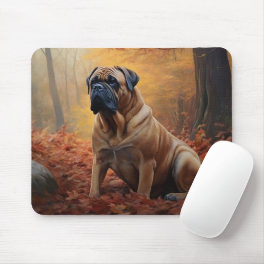 Bullmastiff in herfstbladeren Herfst Inspire Muismat (Met muis)