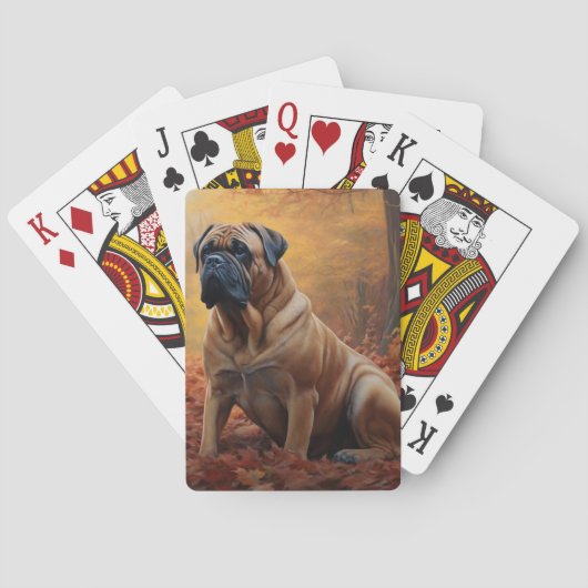 Bullmastiff in herfstbladeren Herfst Inspire Pokerkaarten (Achterkant)