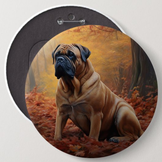 Bullmastiff in herfstbladeren Herfst Inspire Ronde Button 6,0 Cm (Voorkant /achterkant)