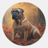Bullmastiff in herfstbladeren Herfst Inspire Ronde Sticker (Voorkant)