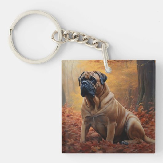Bullmastiff in herfstbladeren Herfst Inspire Sleutelhanger (Voorkant)