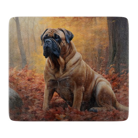 Bullmastiff in herfstbladeren Herfst Inspire Snijplank (Voorkant)