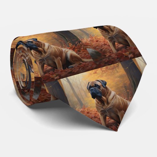 Bullmastiff in herfstbladeren Herfst Inspire Stropdas (Opgerold)