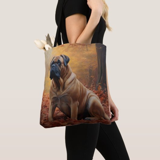 Bullmastiff in herfstbladeren Herfst Inspire Tote Bag (Dichtbij)
