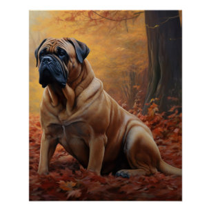 Bullmastiff in herfstbladeren vallen inspireren perfect poster