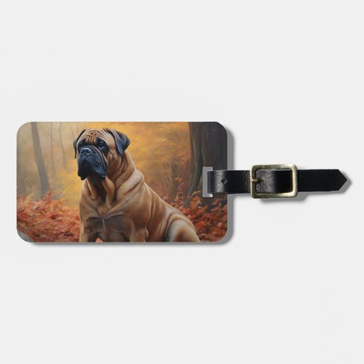 Bullmastiff in herfstbladeren valt inspireren bagagelabel (Voorkant horizontaal)