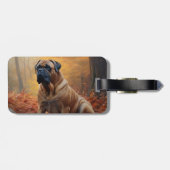 Bullmastiff in herfstbladeren valt inspireren bagagelabel (Achterkant horizontaal)
