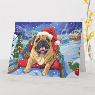 Bullmastiff in slee met sneeuw Kerstmis Kaart