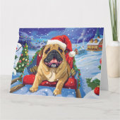 Bullmastiff in slee met sneeuw Kerstmis Kaart (Voorkant)