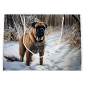 Bullmastiff Kerst met Sneeuw Kerstmis Groot Cadeauzakje (Voorkant)