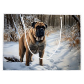 Bullmastiff Kerst met Sneeuw Kerstmis Groot Cadeauzakje (Achterkant)