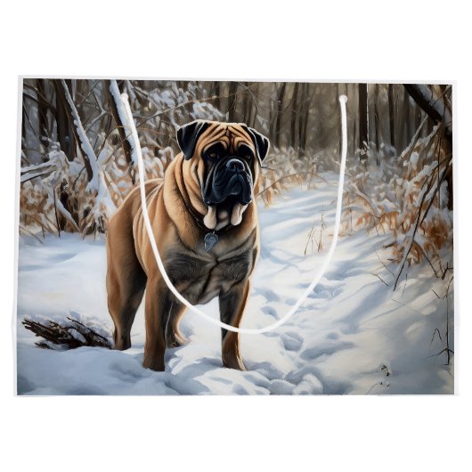 Bullmastiff Kerst met Sneeuw Kerstmis Groot Cadeauzakje (Achterkant)