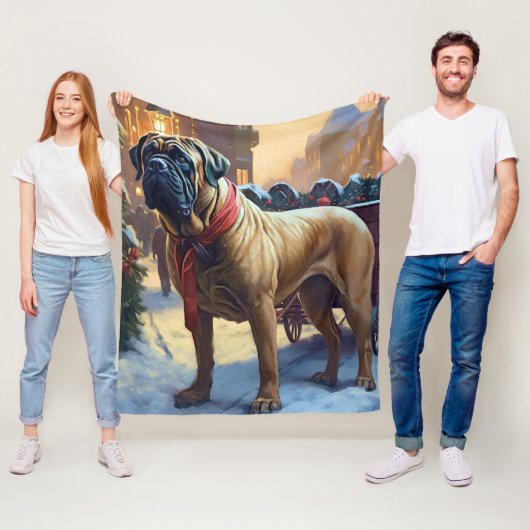 Bullmastiff Kerstfeest Seizoen Fleece Deken (In situ)