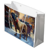 Bullmastiff Kerstfeest Seizoen Groot Cadeauzakje (Voorkant Gekanteld)