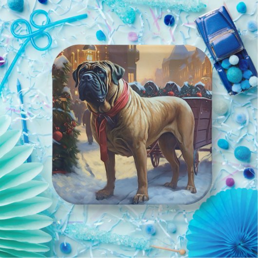 Bullmastiff Kerstfeest Seizoen Papieren Bordje (Feest)
