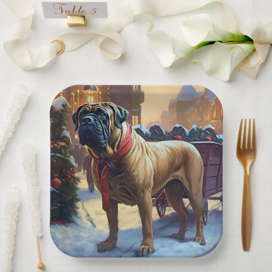 Bullmastiff Kerstfeest Seizoen Papieren Bordje (Huwelijk)