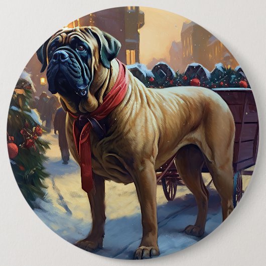 Bullmastiff Kerstfeest Seizoen Ronde Button 6,0 Cm (Voorkant)