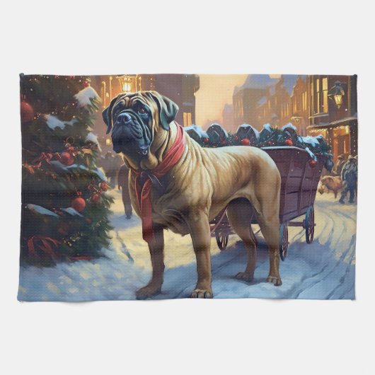 Bullmastiff Kerstfeest Seizoen Theedoek (Horizontaal)