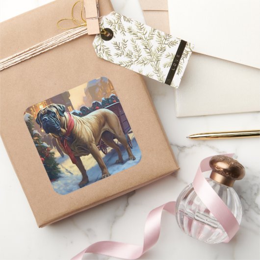 Bullmastiff Kerstfeest Seizoen Vierkante Sticker (Geschenken)