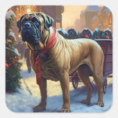 Bullmastiff Kerstfeest Seizoen Vierkante Sticker (Voorkant)