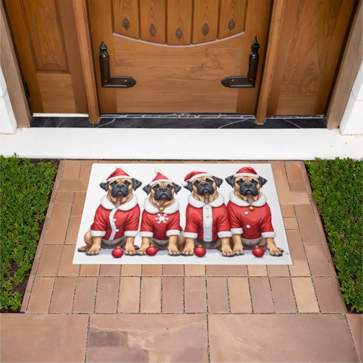 Bullmastiff Kerstjurk Kerstman Hoed Deurmat (Buiten)