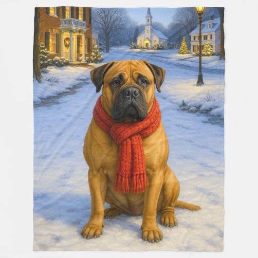 Bullmastiff Kerstkaart Fleece Deken (Voorkant)