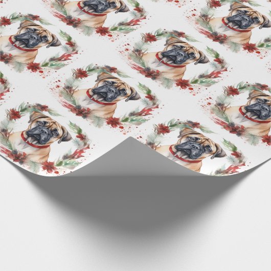 Bullmastiff Kerstkrans feestelijke pup Cadeaupapier (Hoek)