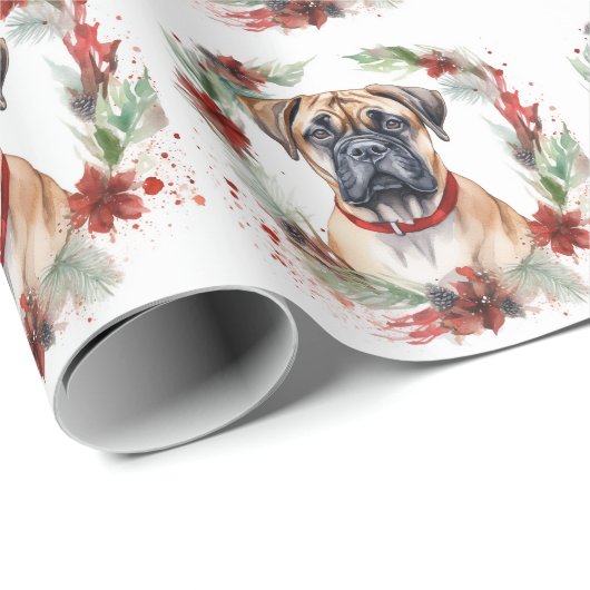 Bullmastiff Kerstkrans feestelijke pup Cadeaupapier (Rol Hoek)