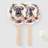 Bullmastiff Kerstkrans feestelijke pup Handwaaier (Voorkant en achterkant)