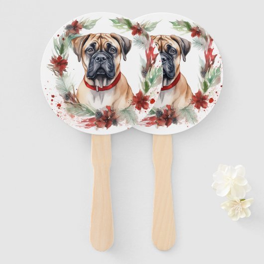 Bullmastiff Kerstkrans feestelijke pup Handwaaier (Voorkant en achterkant)