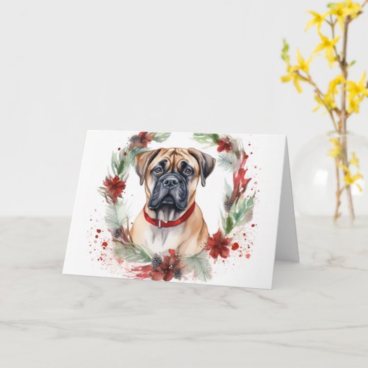 Bullmastiff Kerstkrans feestelijke pup Kaart (Gele Bloem)