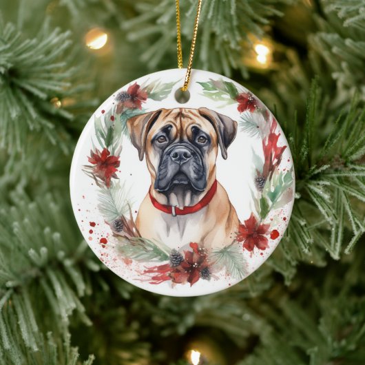 Bullmastiff Kerstkrans feestelijke pup Keramisch Ornament (Boom)