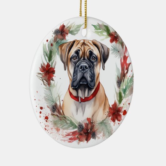 Bullmastiff Kerstkrans feestelijke pup Keramisch Ornament (Rechts)