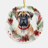 Bullmastiff Kerstkrans feestelijke pup Keramisch Ornament (Voorkant)