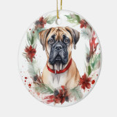 Bullmastiff Kerstkrans feestelijke pup Keramisch Ornament (Links)