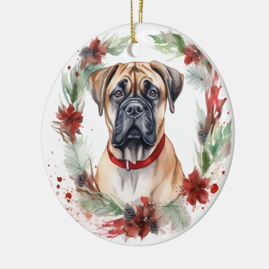 Bullmastiff Kerstkrans feestelijke pup Keramisch Ornament (Links)