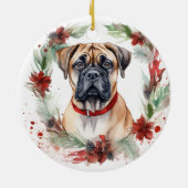 Bullmastiff Kerstkrans feestelijke pup Keramisch Ornament (Achterkant)
