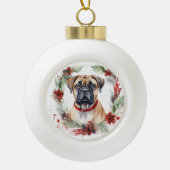 Bullmastiff Kerstkrans feestelijke pup Keramische Bal Ornament (Voorkant)