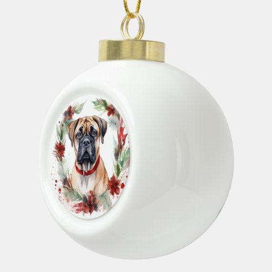 Bullmastiff Kerstkrans feestelijke pup Keramische Bal Ornament (Rechts)