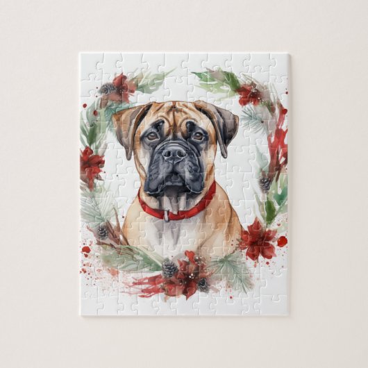 Bullmastiff Kerstkrans feestelijke pup Legpuzzel (Verticaal)
