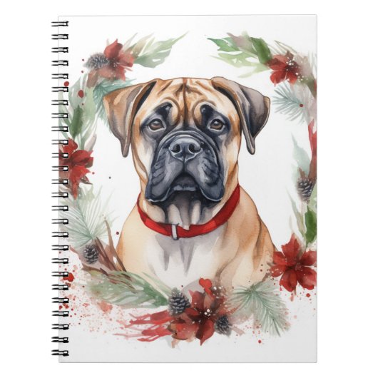 Bullmastiff Kerstkrans feestelijke pup Notitieboek (Voorkant)