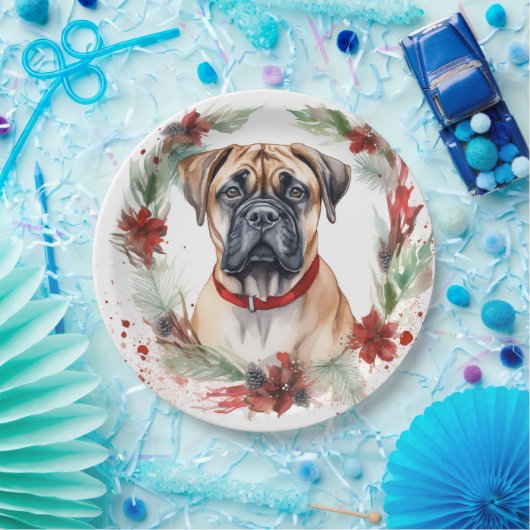 Bullmastiff Kerstkrans feestelijke pup Papieren Bordje (Feest)