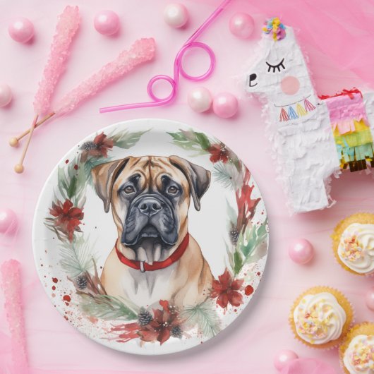 Bullmastiff Kerstkrans feestelijke pup Papieren Bordje (Feest)