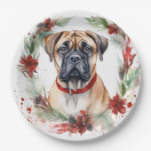 Bullmastiff Kerstkrans feestelijke pup Papieren Bordje (Voorkant)