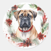 Bullmastiff Kerstkrans feestelijke pup Ronde Sticker (Voorkant)