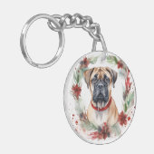 Bullmastiff Kerstkrans feestelijke pup Sleutelhanger (Voorkant Links)