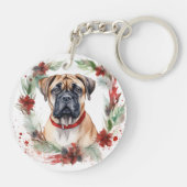 Bullmastiff Kerstkrans feestelijke pup Sleutelhanger (Achterkant)