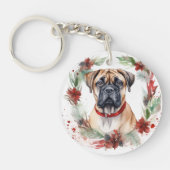 Bullmastiff Kerstkrans feestelijke pup Sleutelhanger (Voorkant)